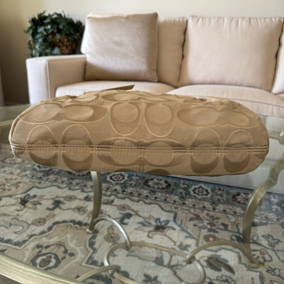 Coach Glam Tote Khaki Metallic Gold Signature C Fabric Bronze Leather Trim - Picture 7 of 16